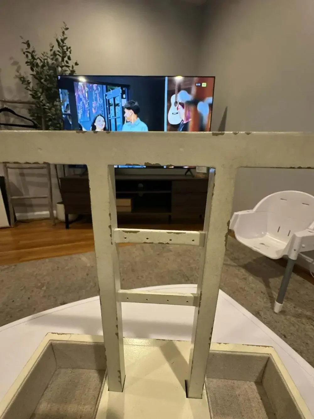 Distressed White Wood Jewelry Stand Organizer with Trays and Drawer